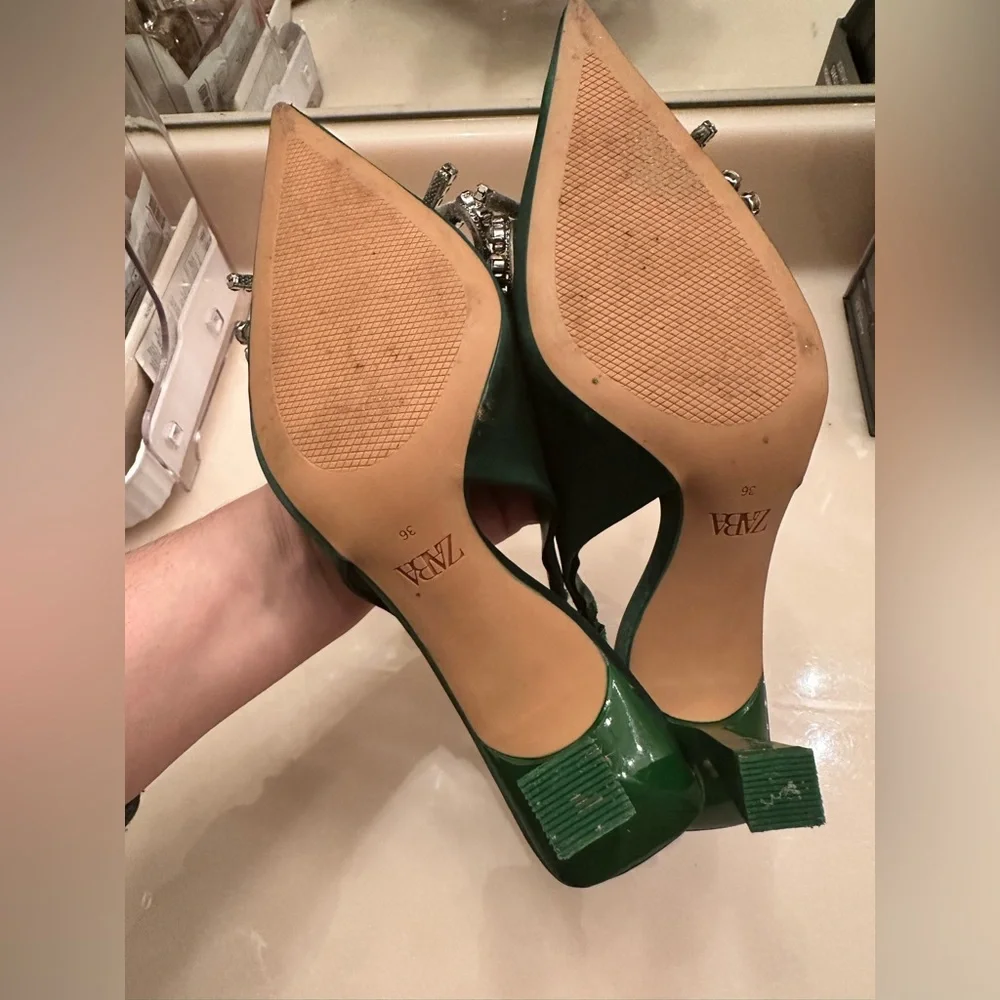 SOLD. DO NOT BUY Blogger fav 2 Zara pointed toe rhinestone embellished heels. - Picture 12 of 13